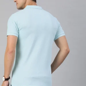 THE BEAR HOUSE Men Solid Blue Polo Collar Pure Cotton Slim Fit T-shirt