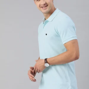 THE BEAR HOUSE Men Solid Blue Polo Collar Pure Cotton Slim Fit T-shirt